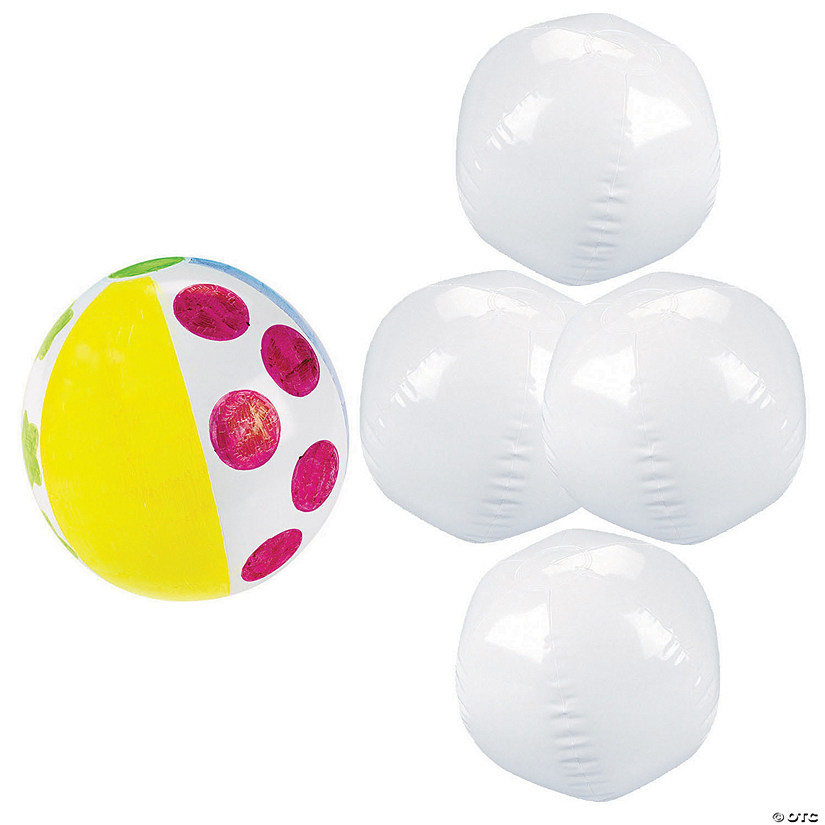 9" Inflatable DIY Medium White Vinyl Beach Ball Coloring Crafts - 4 Pc. Image