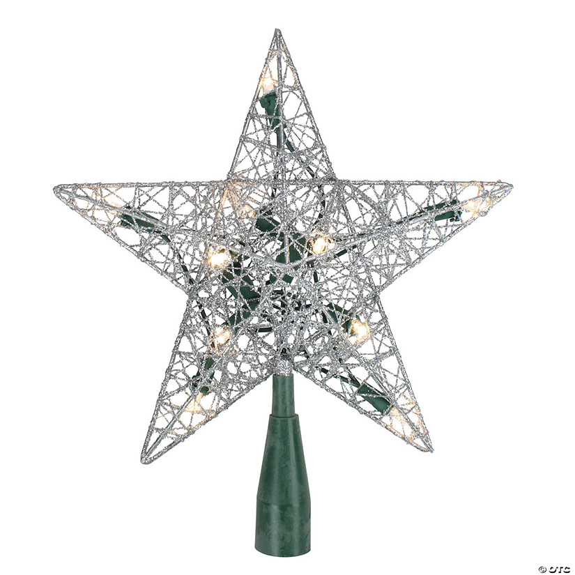 9" Lighted Silver Wire Star Christmas Tree Topper - White LED Lights Image