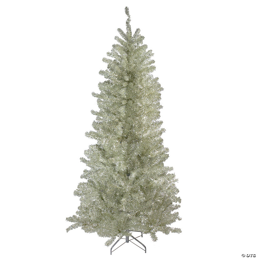9' Metallic Platinum Artificial Tinsel Christmas Tree - Unlit Image