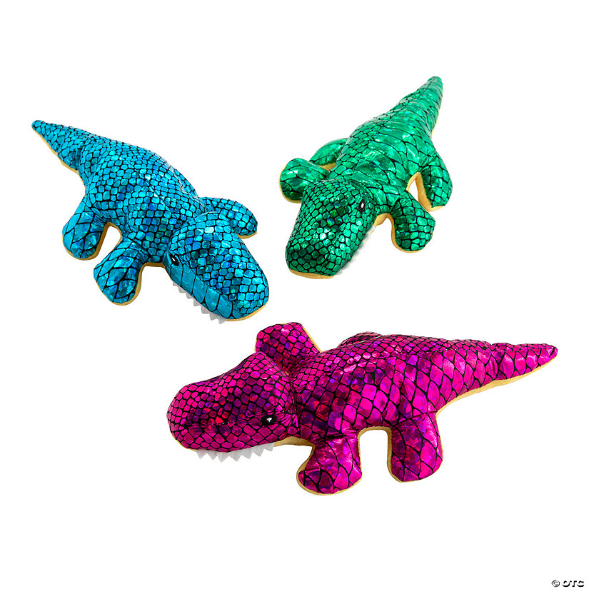 9" Metallic Scales Blue, Green & Pink Stuffed Alligators - 12 Pc. Image