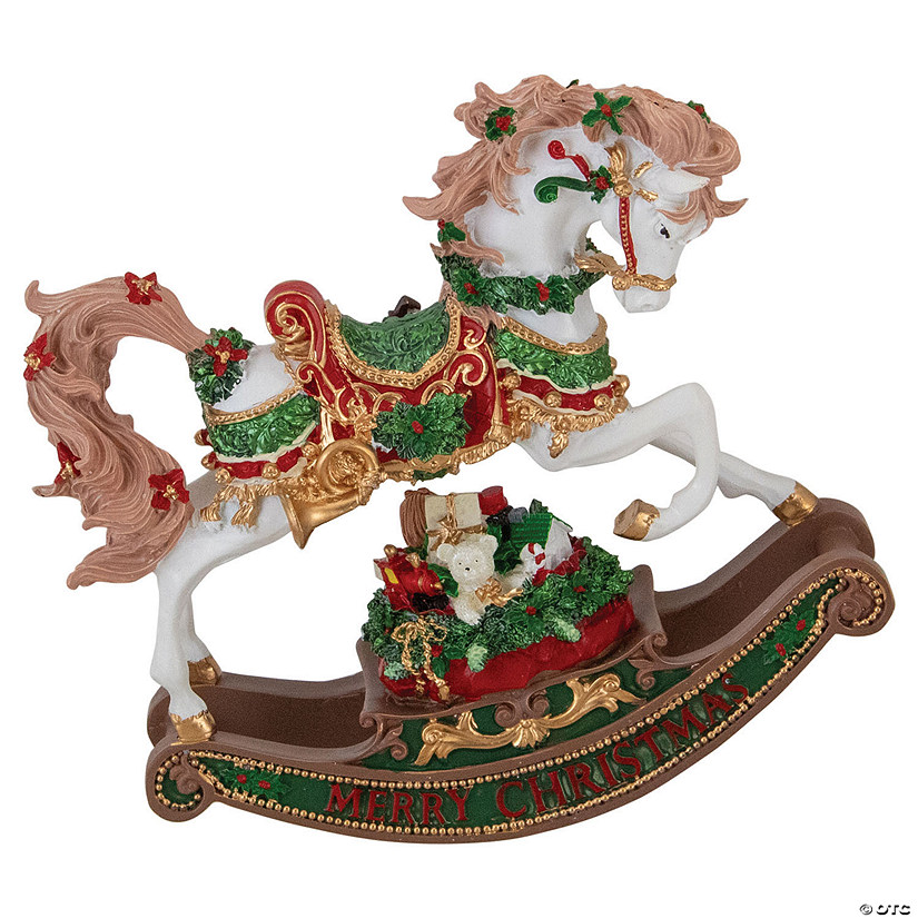 9" Musical Merry Christmas Rocking Horse Figure Image