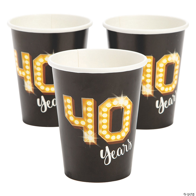 9 oz. 40 Years Milestone Black Disposable Paper Cups - 8 Ct. Image