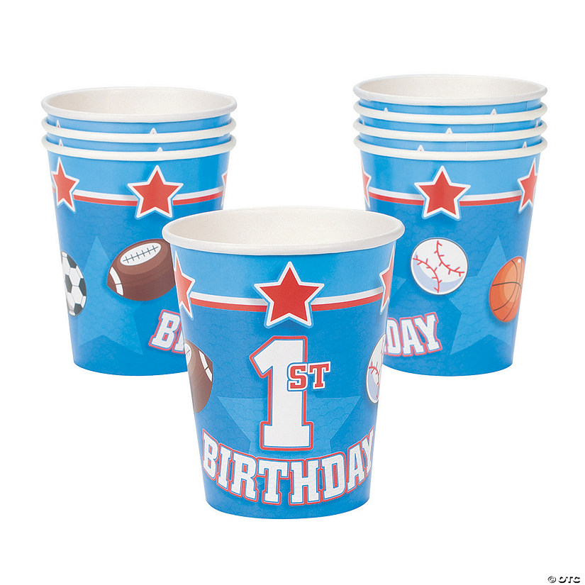9 oz. All Star 1st Birthday Ball Sports Disposable Paper Cups - 8 Ct. Image