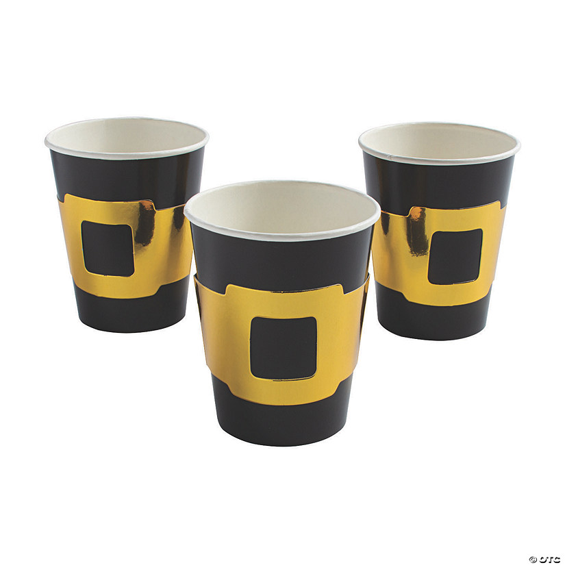 9 oz. Black Disposable Paper Cups with Gold Pilgrim Buckle - 8 Ct. Image