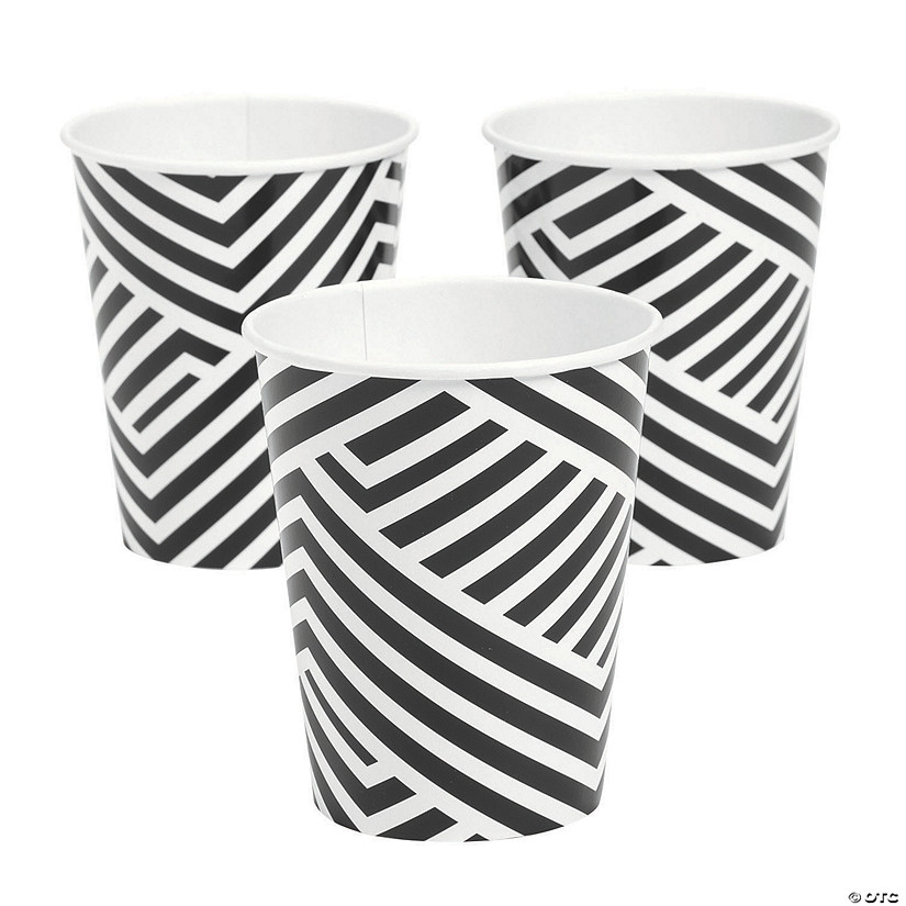 9 oz. Black Overlapping Chevrons Disposable Paper Cups - 8 Ct. Image