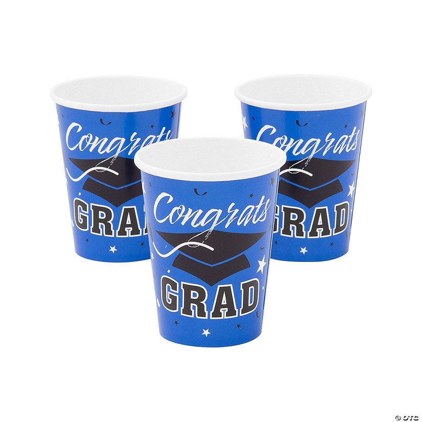 9 oz. Blue Congrats Grad Cap Disposable Paper Cups - 25 Ct. Image