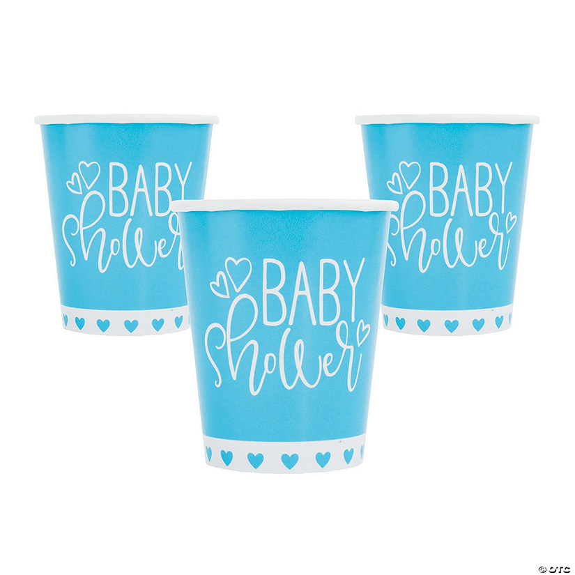 9 oz. Blue Hearts Baby Shower Disposable Paper Cups - 8 Ct. Image