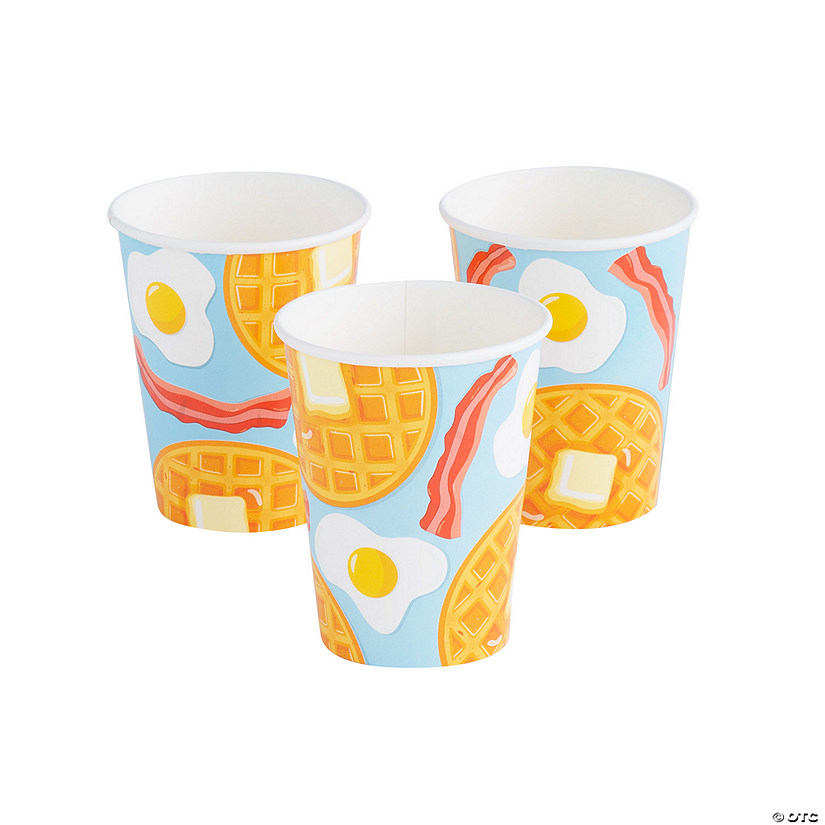 9 oz. Brunch Waffles, Eggs & Bacon Disposable Paper Cups - 8 Ct. Image