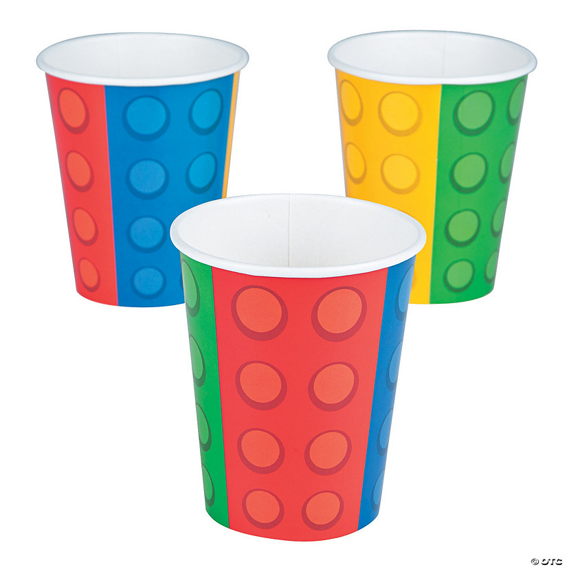 9 oz. Building Block Party Red, Blue, Yellow & Green Disposable Paper Cups - 8 Ct. Image