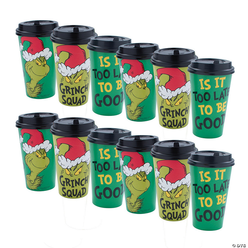 9 oz. Bulk 144 Ct. Dr. Seuss&#8482; The Grinch Disposable Paper Coffee Cups with Lids & Sleeves Image