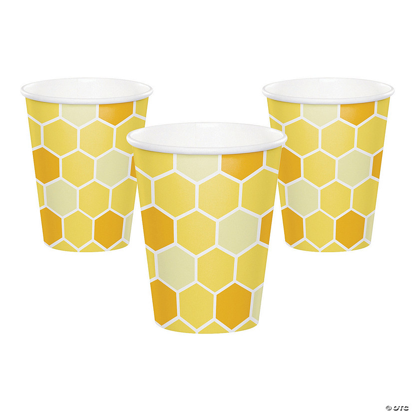 9 oz. Bumblebee Party Yellow Disposable Paper Cups - 8 Ct. Image