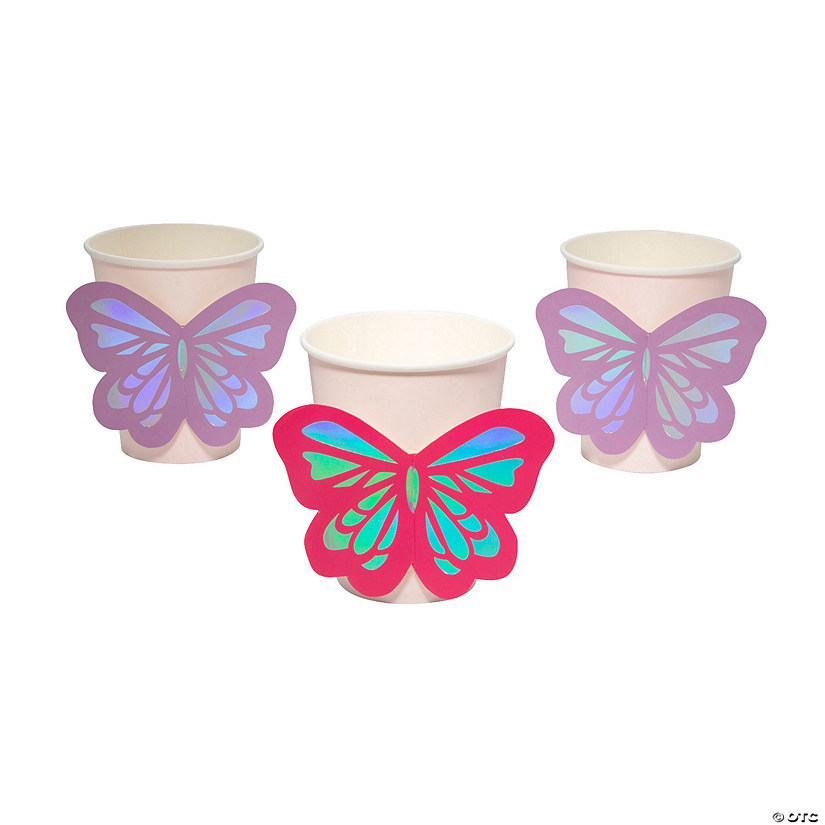 9 oz. Butterfly Paper Disposable Cups with Metallic Sleeves - 8 Ct. Image
