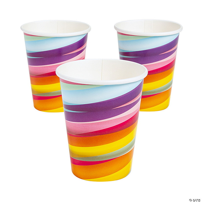 9 oz. Candy World Rainbow Stripes Disposable Paper Cups - 8 Ct. Image