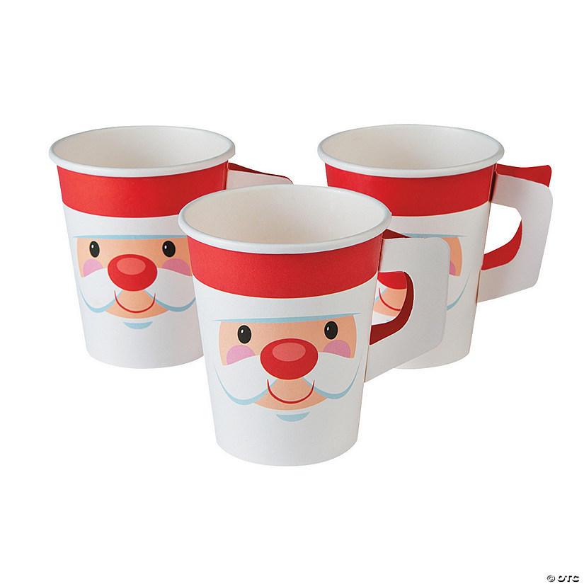 9 oz. Cheery Santa Christmas Disposable Paper Cups with Handle - 8 Ct. Image