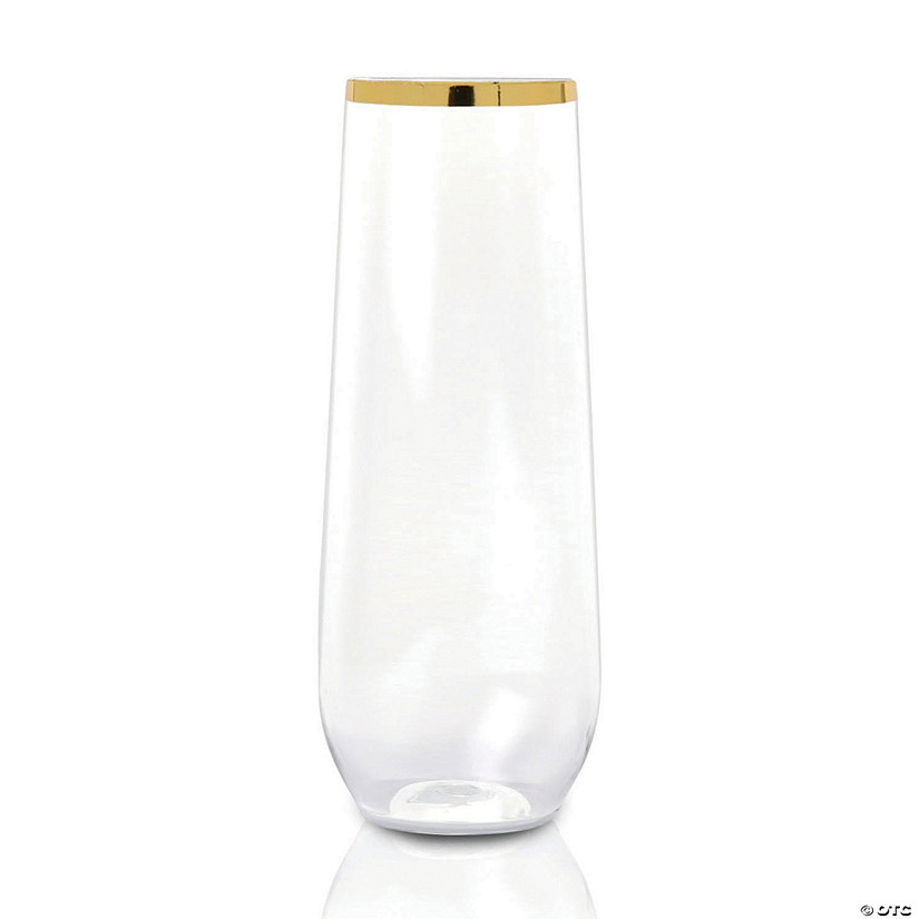 9 oz. Clear with Gold Stemless Plastic Champagne Flutes (32 Glasses) Image