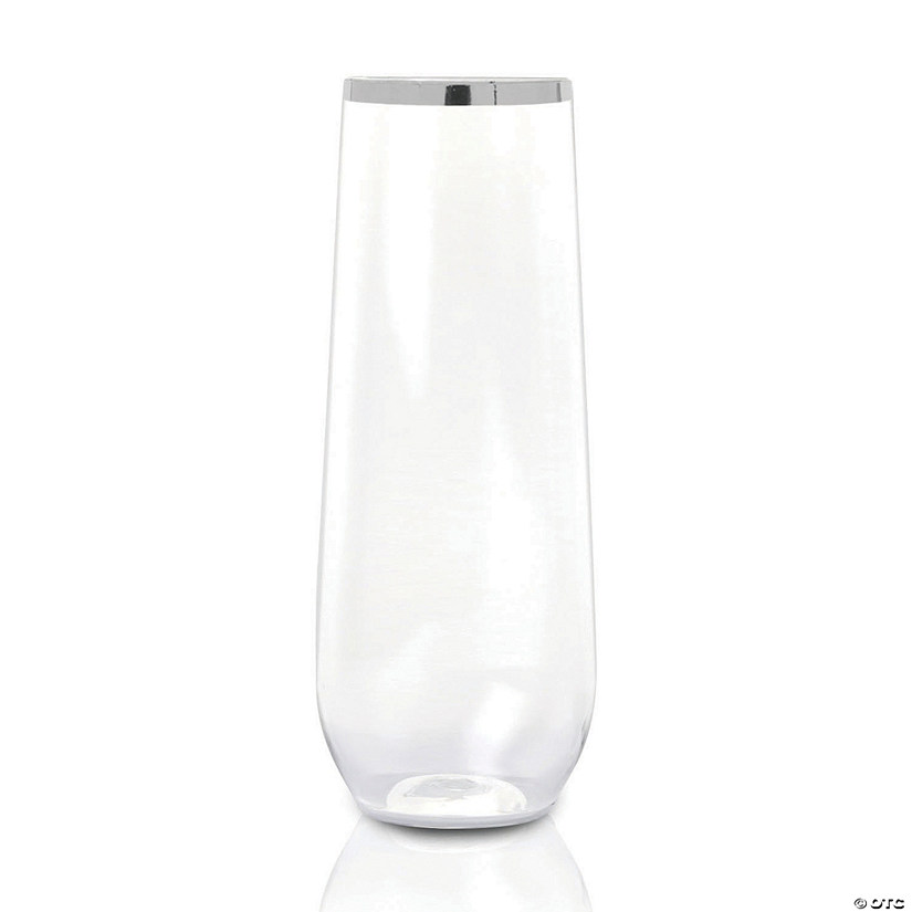 9 oz. Clear with Silver Stemless Plastic Champagne Flutes (64 Glasses) Image