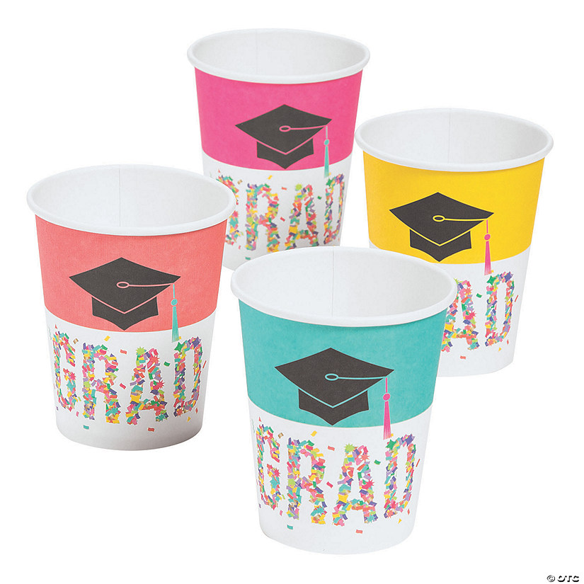 9 oz. Congrats Girl Graduation Party Confetti & Cap Disposable Paper Cups - 8 Ct. Image