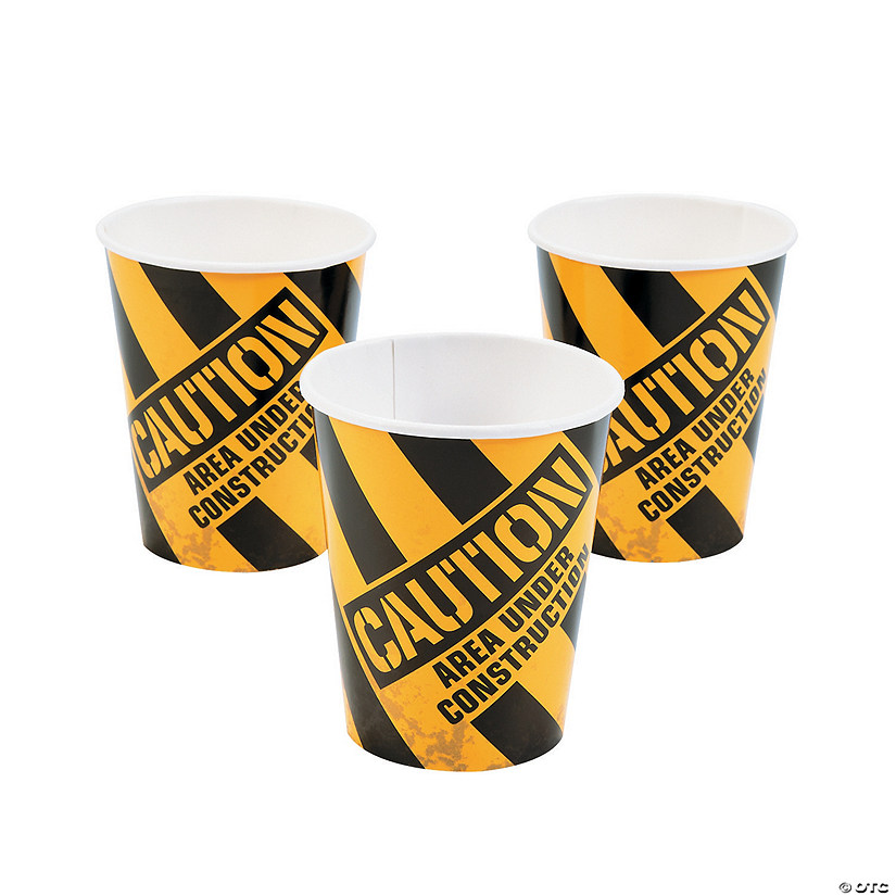 9 oz. Construction Zone Caution Stripes Disposable Paper Cups - 8 Ct ...