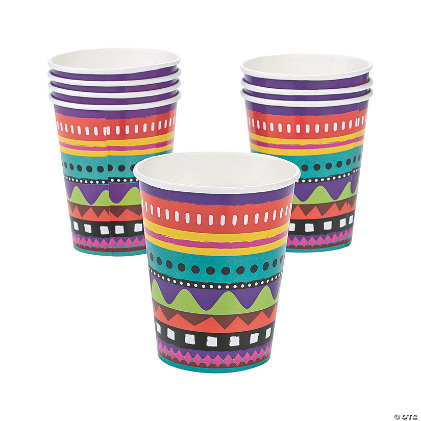 9 oz. Fiesta Bright Striped Disposable Paper Cups - 8 Ct. Image