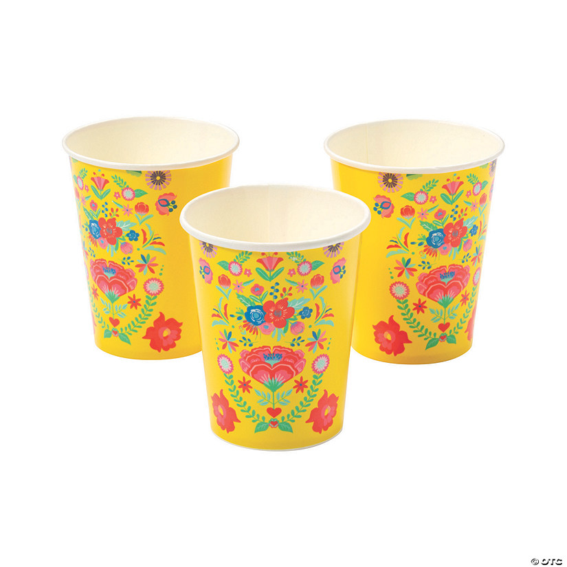 9 oz. Fiesta Floral Bright Disposable Paper Cups - 8 Ct. Image