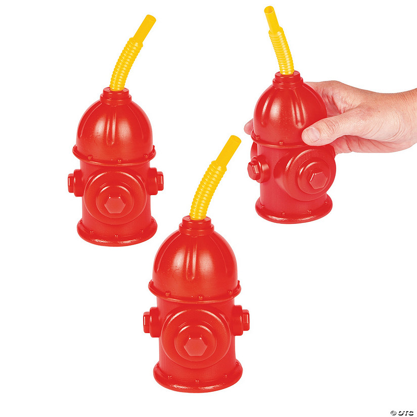 9 oz. Fire Hydrant Reusable BPA-Free Plastic Cups with Lids & Straws - 8 Ct. Image