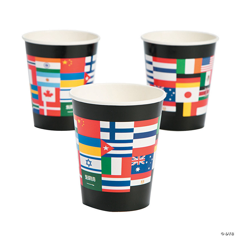 9 oz. Flags of All Nations Disposable Paper Cups - 8 Ct. Image