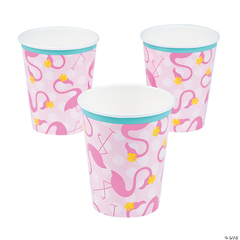 9 oz. Flamingo Pink Polka Dot Disposable Paper Cups - 8 Ct. Image
