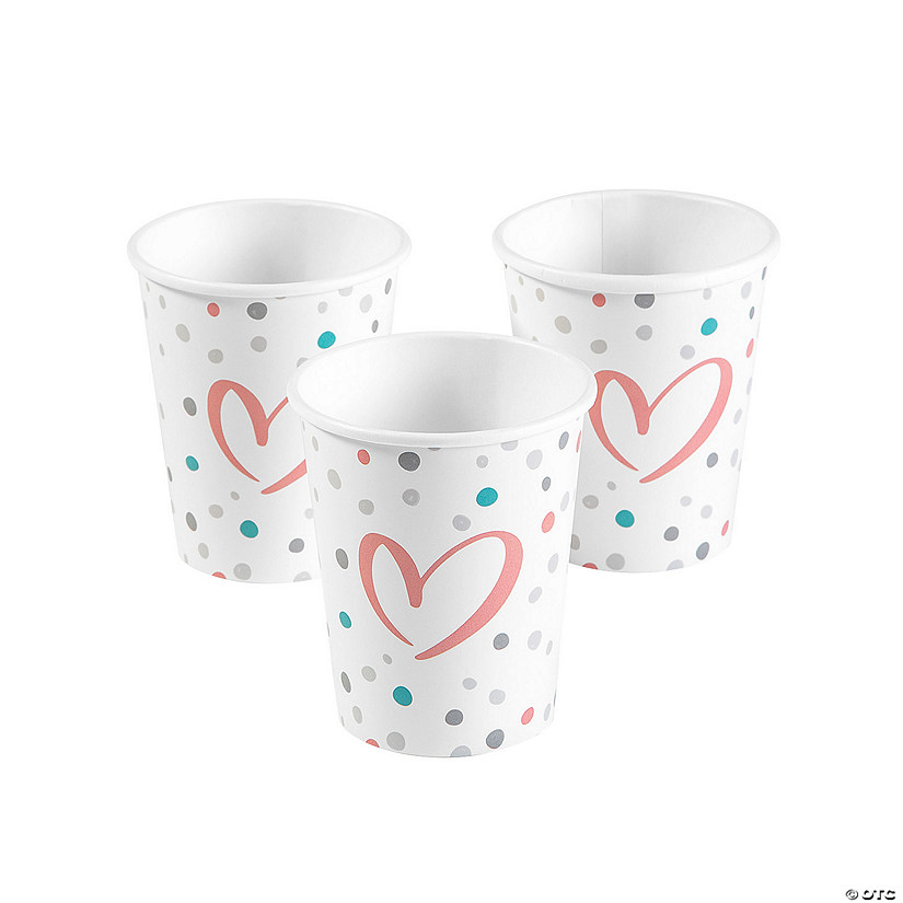 9 oz. For This Child We Have Prayed Heart & Polka Dots Disposable Paper Cups - 8 Pc. Image