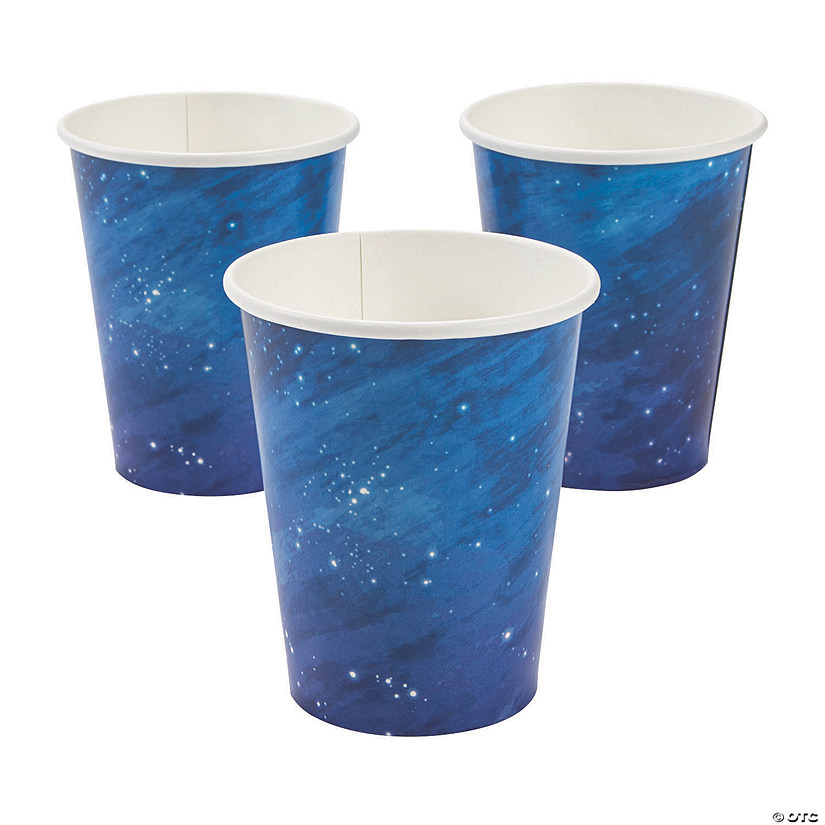 9 oz. Galaxy Party Blue Space & Stars Disposable Paper Cups - 8 Ct. Image