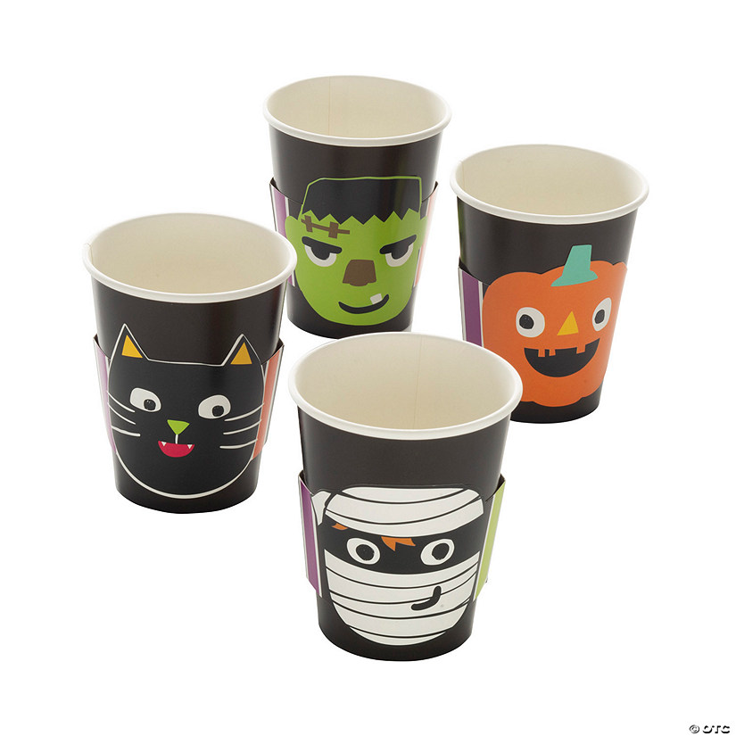9 oz. Ghoul Gang Mummy, Cat, Pumpkin & Frankenstein Disposable Paper Cups - 8 Ct. Image
