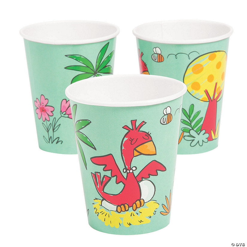 9 oz. Girl Dinosaur Prehistoric Bird Disposable Paper Cups - 8 Ct. Image