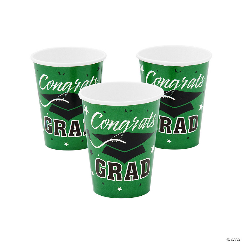 9 oz. Green Congrats Grad Cap Disposable Paper Cups - 25 Ct. Image