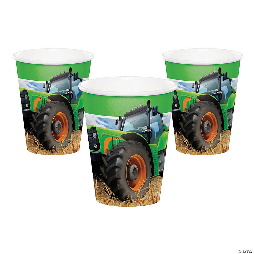 9 oz. Green Tractor Party Disposable Paper Cups - 8 Ct. Image