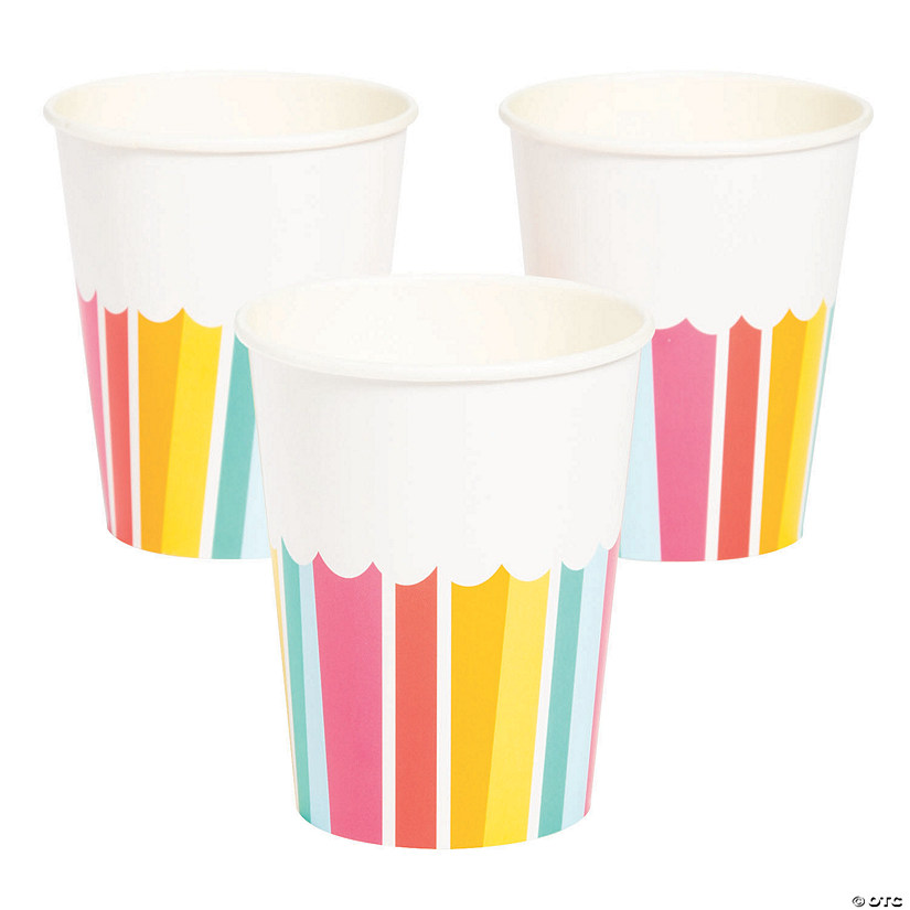 9 oz. Happy Day Bright Stripes Disposable Paper Cups - 8 Ct. Image