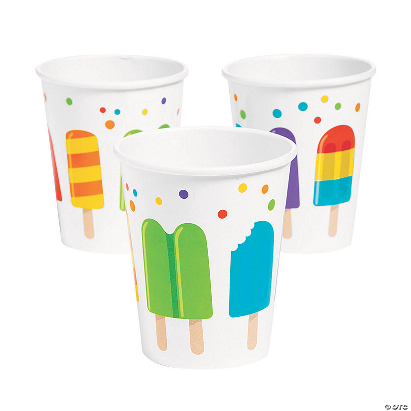 9 oz. Ice Pop Party Rainbow Polka Dots Disposable Paper Cups - 8 Ct. Image
