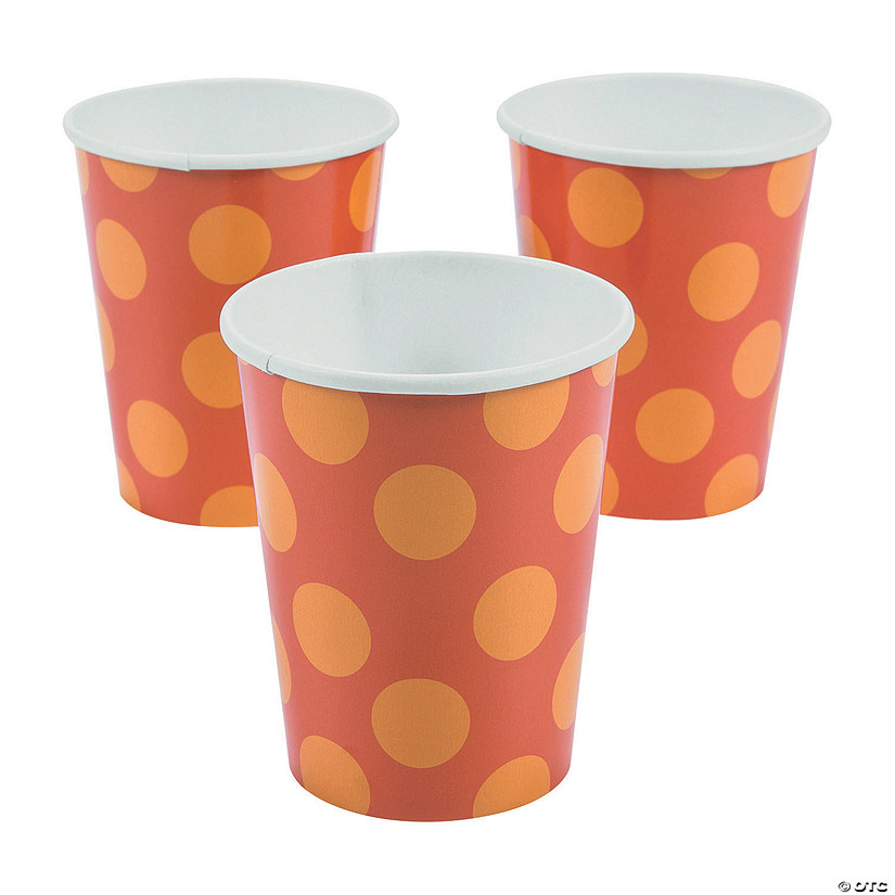 9 oz. Lil&#8217; Pumpkin Orange Polka Dot Disposable Paper Cups - 8 Ct. Image