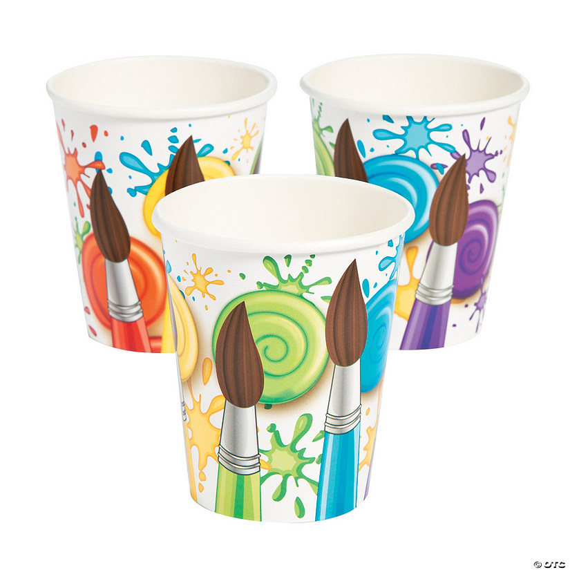 9 oz. Little Artist Party Paintbrushes & Swirls Disposable Paper Cups - 8 Ct. Image