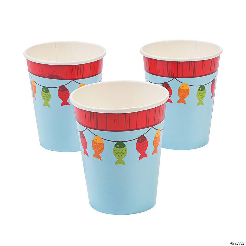 9 oz. Little Fisherman Hanging Fish Disposable Paper Cups - 8 Ct. Image