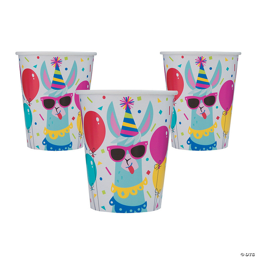 9 oz. Llama Birthday Balloons & Confetti Disposable Paper Cups - 8 Ct. Image