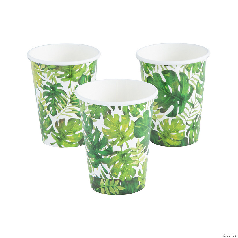 9 oz. Luau Palm Leaf Disposable Paper Cups - 8 Ct. Image