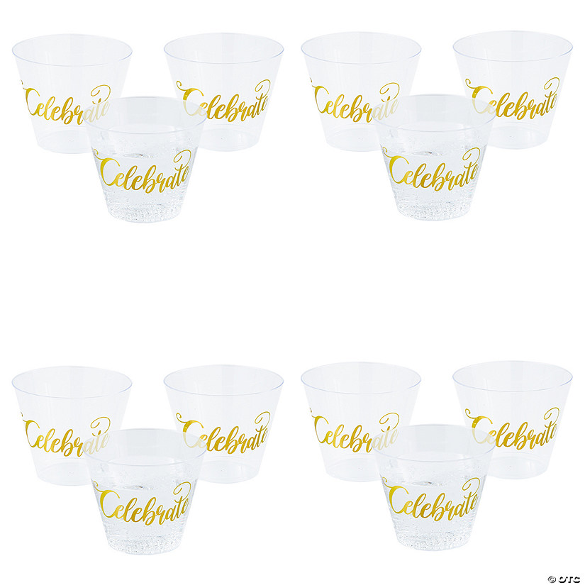 9 oz. Mega Bulk 200 Ct. Small Gold Celebrate Clear Disposable Plastic Cups Image