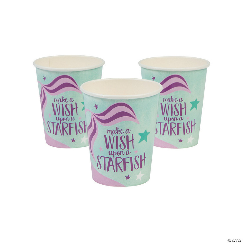 9 oz. Mermaid Sparkle Make a Wish Upon a Starfish Disposable Paper Cups - 8 Ct. Image