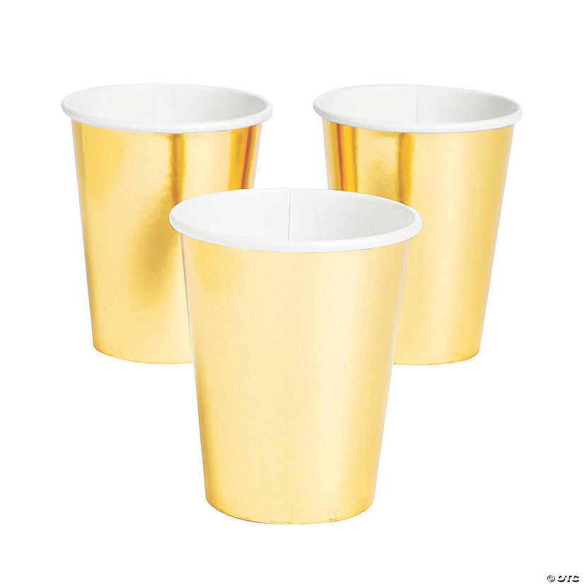 9 oz. Metallic Gold Disposable Paper Cups - 24 Ct. Image