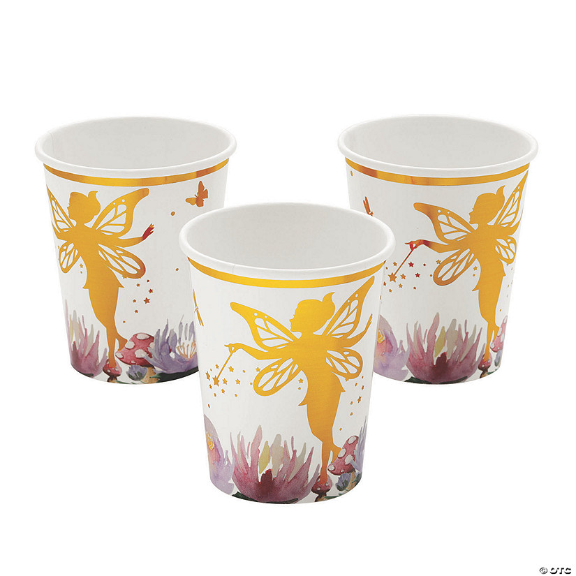 9 oz. Metallic Gold Fairy Disposable Paper Cups - 8 Ct. Image