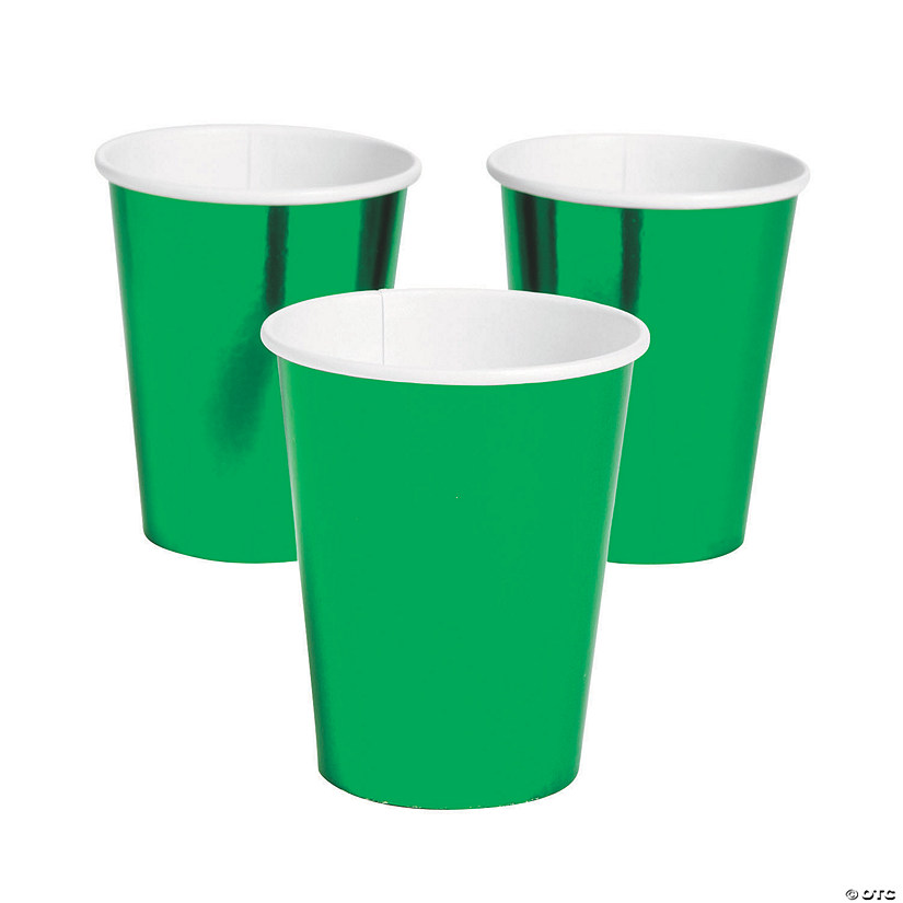 9 oz. Metallic Green Disposable Paper Cups - 24 Ct. Image