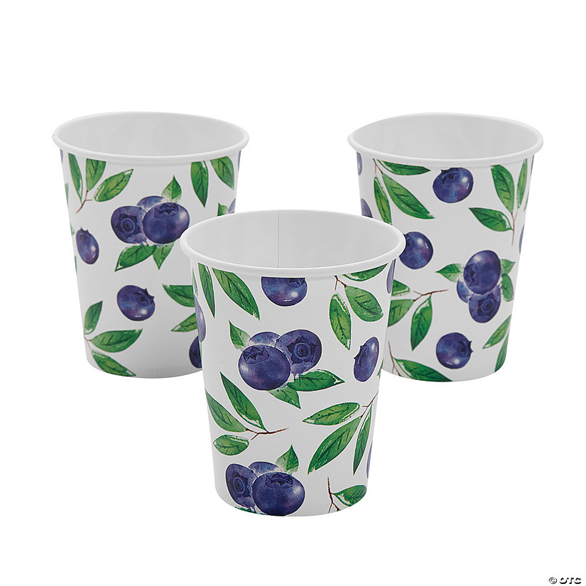 9 oz. Mixed Berry Leaves & Blueberries Disposable Paper Cups - 8 Ct. Image