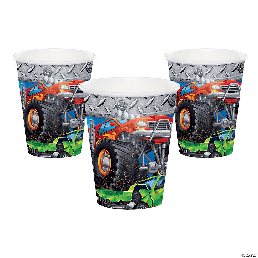 9 oz. Monster Truck Party Big Wheels Disposable Paper Cups - 8 Ct. Image