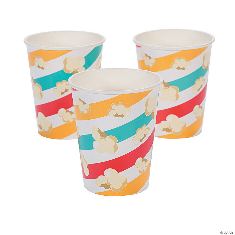 9 oz. Movie Party Popcorn Striped Disposable Paper Cups - 8 Ct. Image