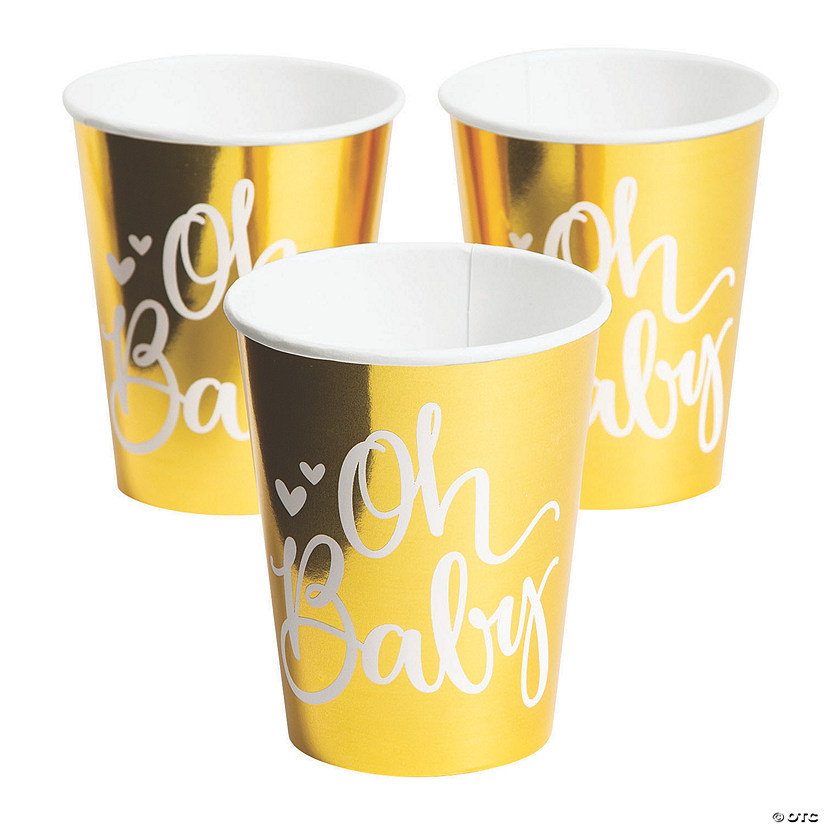 9 oz. Oh Baby Metallic Gold Disposable Paper Cups - 8 Ct. Image
