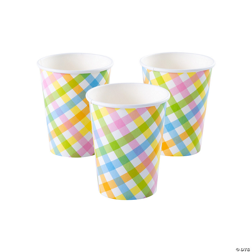 9 oz. Pastel Gingham Disposable Paper Cups - 8 Ct. Image
